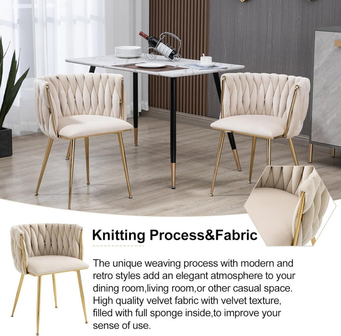 SERENITà Ivory Modern Hand Weaving Dining Chairs,Velvet