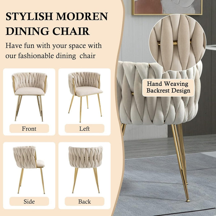 SERENITà Ivory Modern Hand Weaving Dining Chairs,Velvet