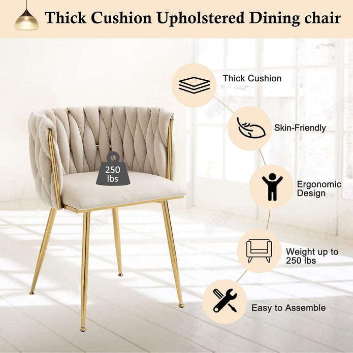 SERENITà Ivory Modern Hand Weaving Dining Chairs,Velvet