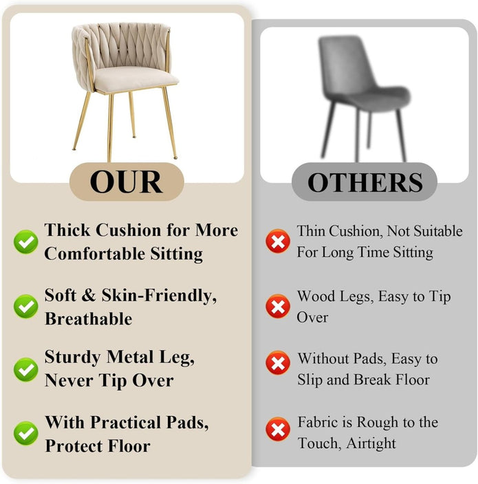 SERENITà Ivory Modern Hand Weaving Dining Chairs,Velvet