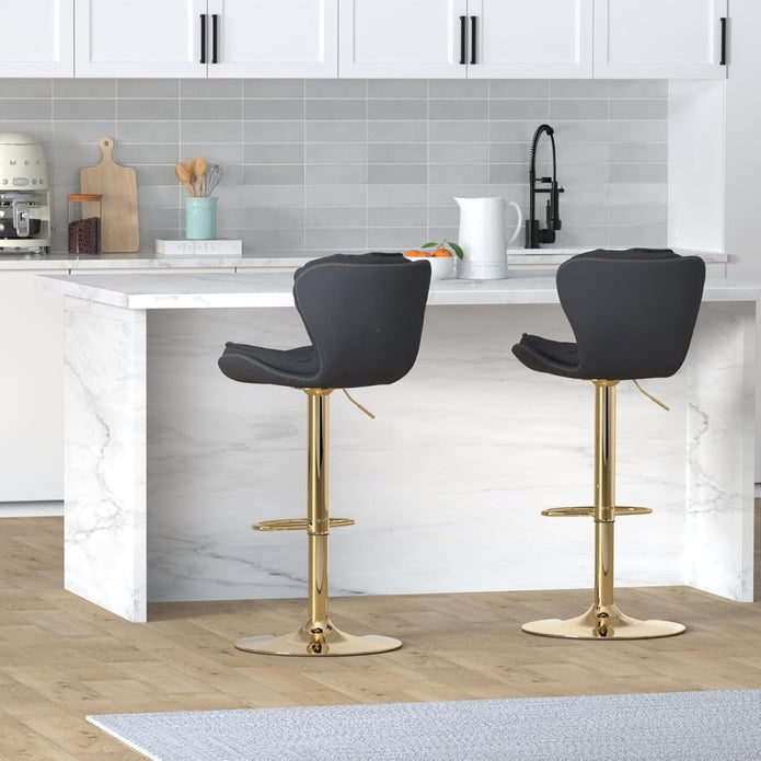 SERENITà Swivel Bar Stools Set of 2 Counter Height Barstools with Back Velvet Upholstered Adjustable Stool Chair Mid Century Modern Bar Stool for Kitchen Island (Black)