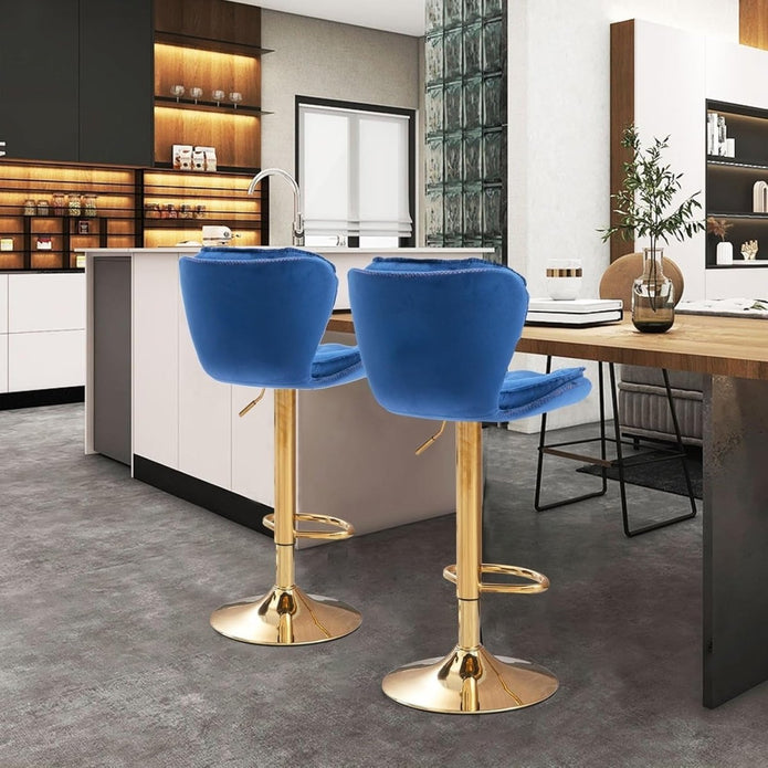 SERENITà Swivel Bar Stools Set of 2 Counter Height Barstools with Back Velvet Upholstered Adjustable Stool Chair Mid Century Modern Bar Stool for Kitchen Island (Navy Blue)