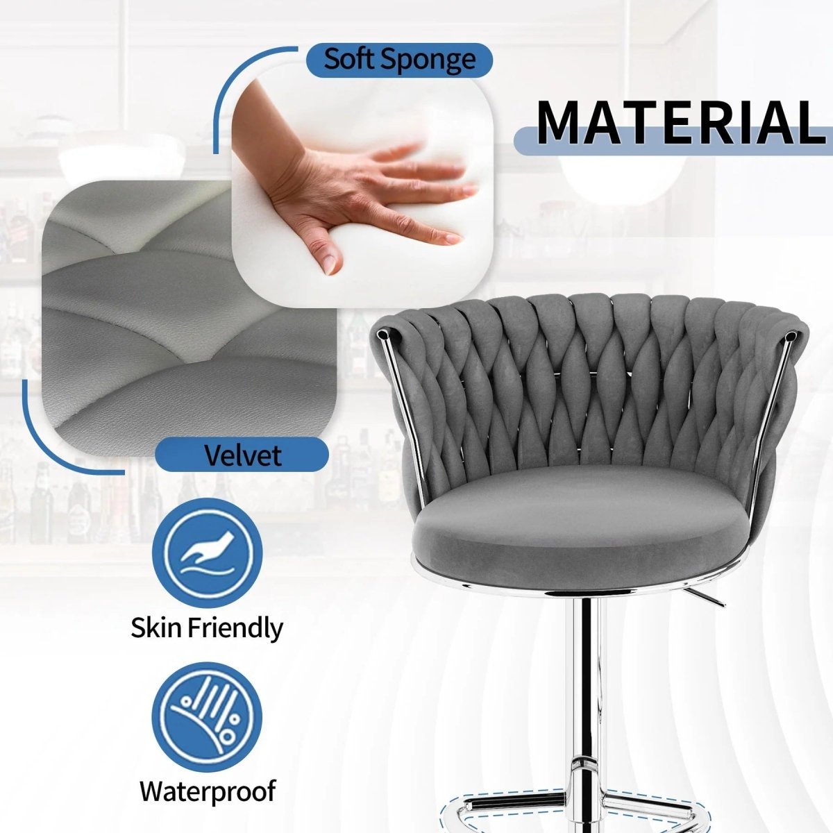 SERENITà Modern Silver Swivel Upholstered Velvet