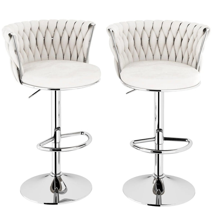 SERENITà Modern Silver Swivel Upholstered Velvet Adjustable Height Counter Stool with Metal Frame White (Set of 2)