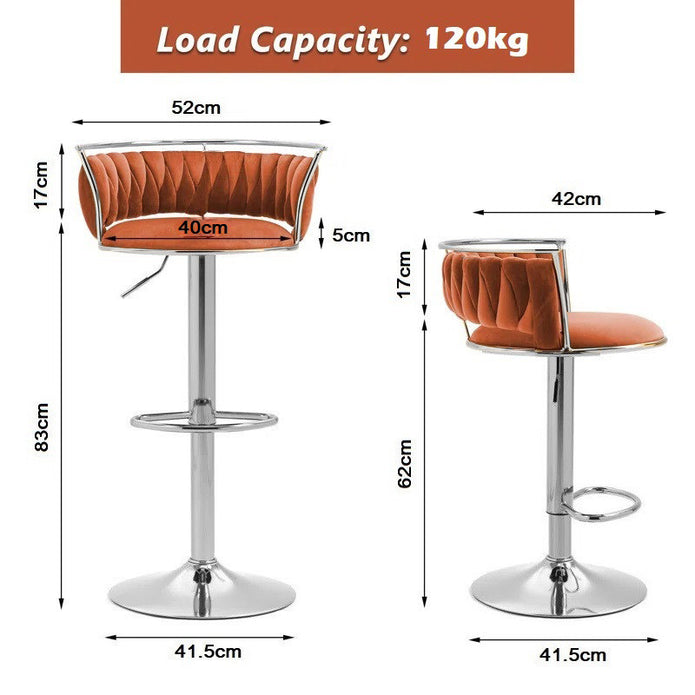 SERENITà Silver Swivel Upholstered Velvet Adjustable Height Counter Stool with Metal Frame Orange (Set of 2)