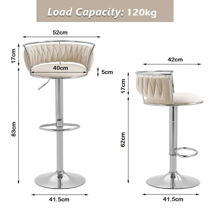 SERENITà Silver Swivel Upholstered Velvet Adjustable Height Counter Stool with Metal Frame White (Set of 2)