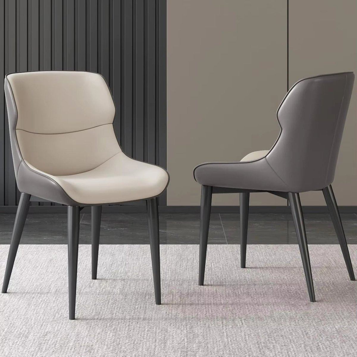 Orange Brown Italian Minimal List Dining Chairs PU Retro Chair Cafe Kitchen Modern Metal Legs x2