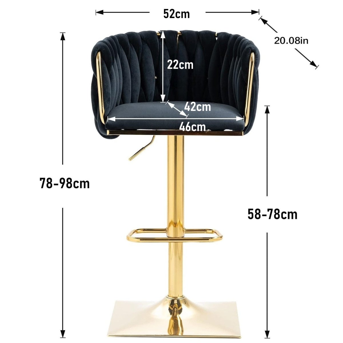 SERENITà Modern Velvet Breakfast Bar Stools Swivel Barstools Adjustable Counter Stools with Backrest Set of 2 Black