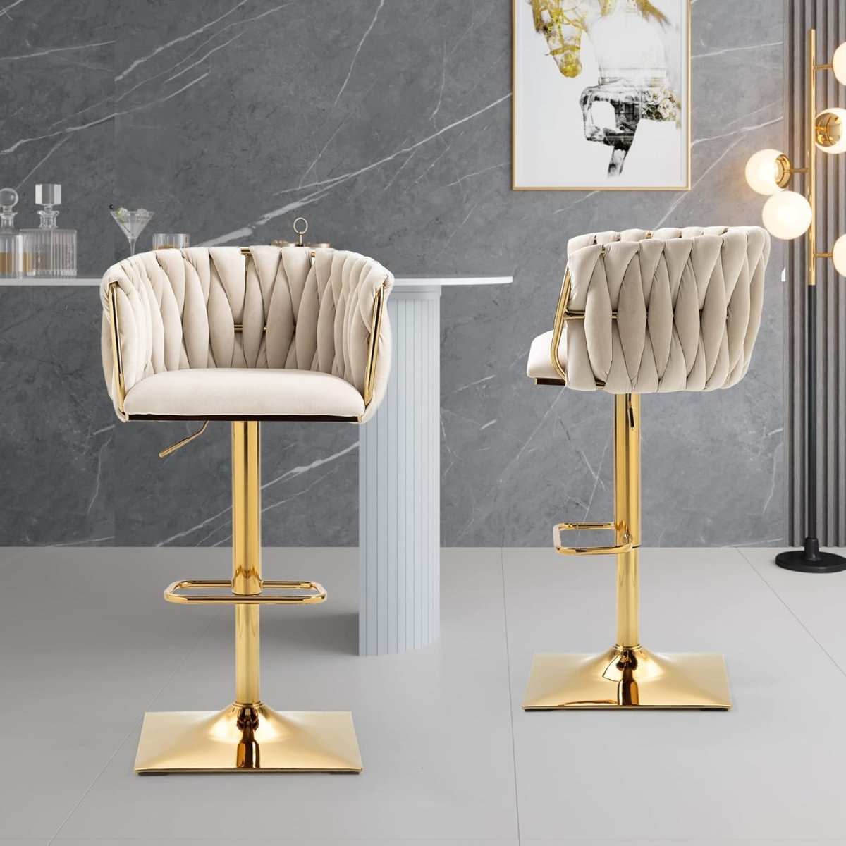 SERENITà Modern Velvet Breakfast Bar Stools Swivel Barstools Adjustable Counter Stools with Backrest Set of 2 iVORY