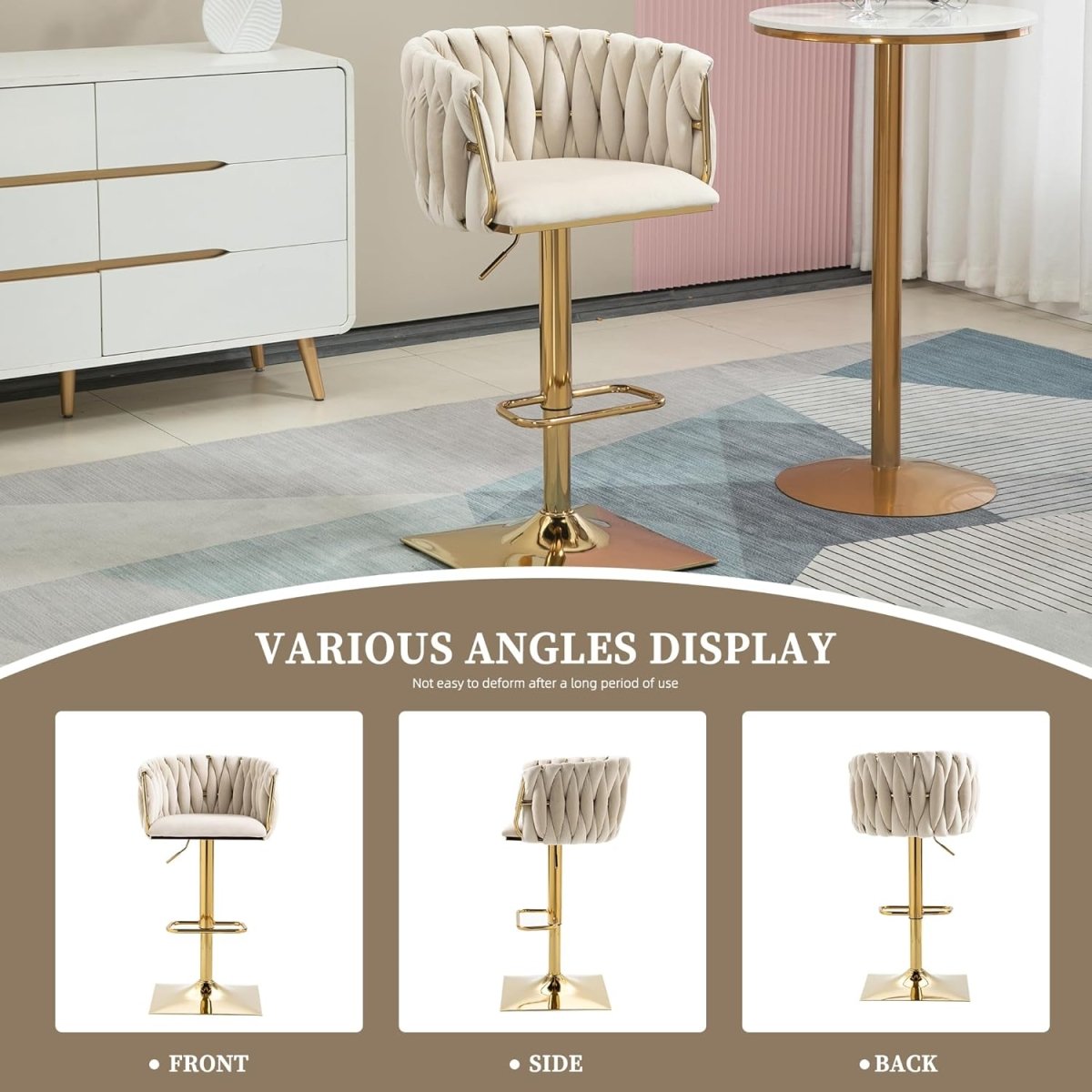 SERENITà Modern Velvet Breakfast Bar Stools Swivel Barstools Adjustable Counter Stools with Backrest Set of 2 iVORY