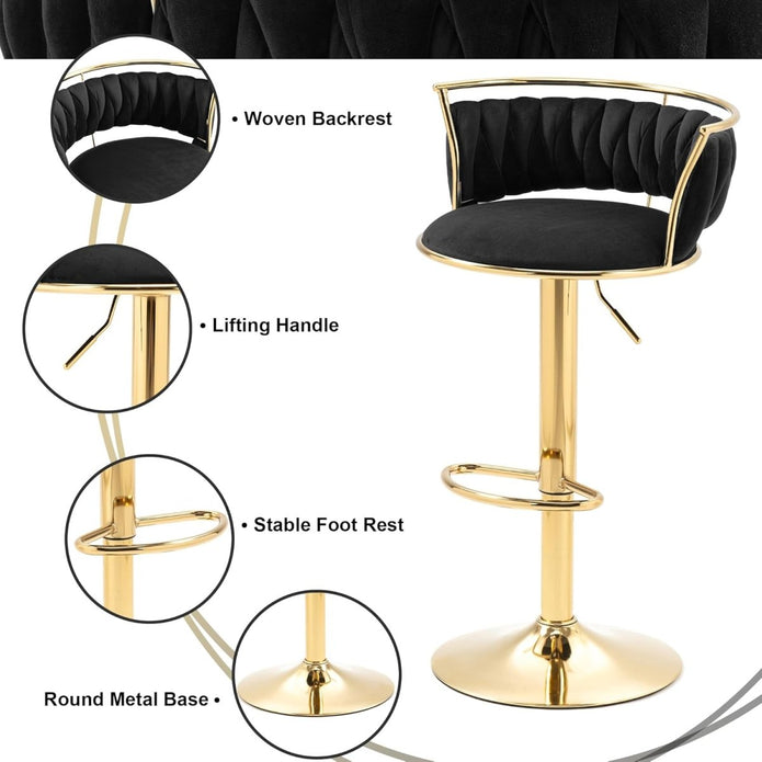 SERENITà Golden Swivel Upholstered Velvet Adjustable Height, Black