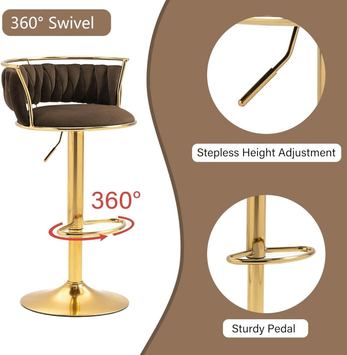 SERENITà Golden Swivel Upholstered Velvet Adjustable Height, Coffee