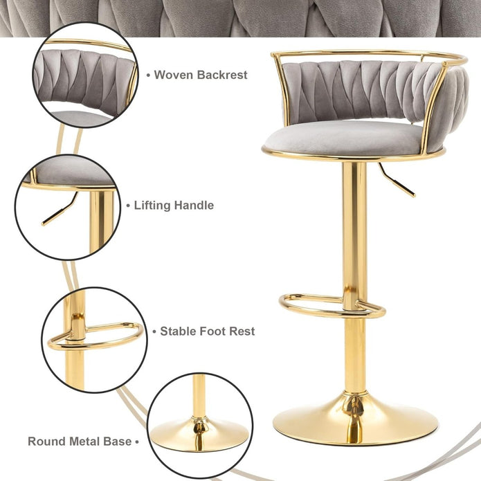SERENITà Golden Swivel Upholstered Velvet Adjustable Height, Grey