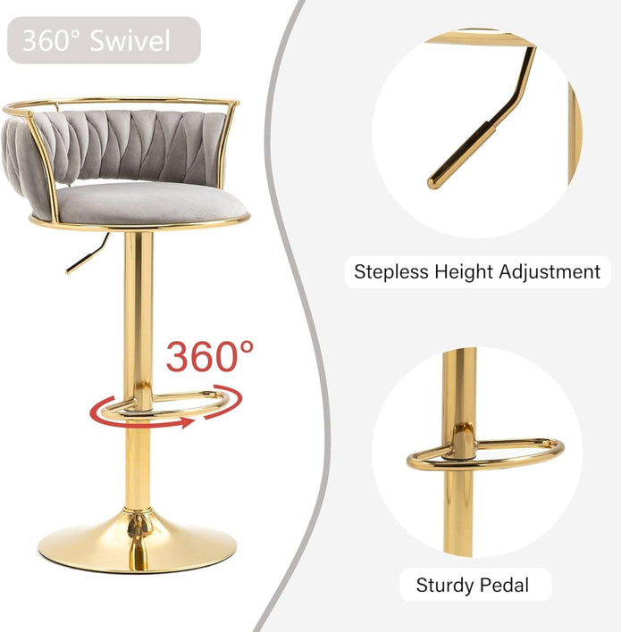 SERENITà Golden Swivel Upholstered Velvet Adjustable Height, Grey