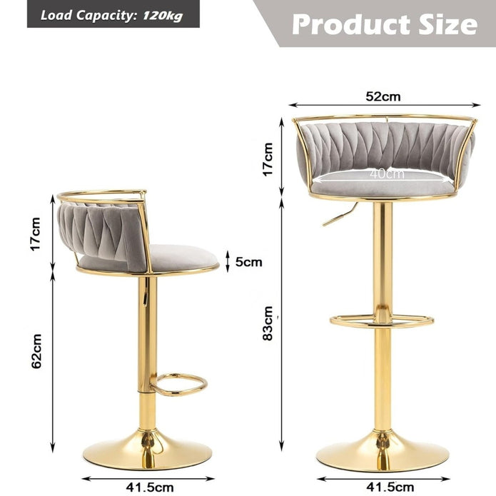 SERENITà Golden Swivel Upholstered Velvet Adjustable Height, Grey