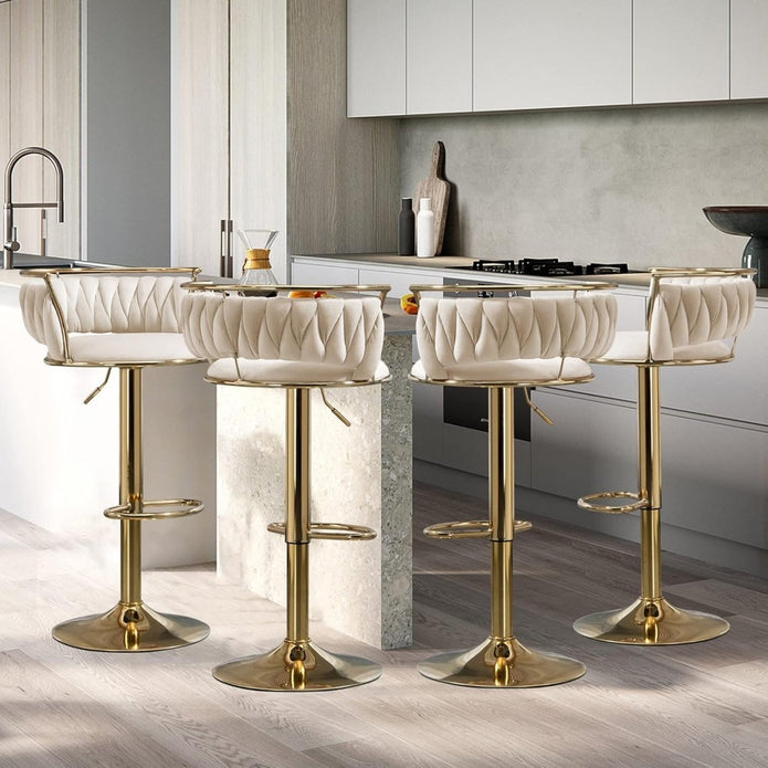 SERENITà Golden Swivel Upholstered Velvet Adjustable Height, Ivory