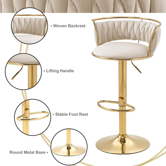 SERENITà Golden Swivel Upholstered Velvet Adjustable Height, Ivory