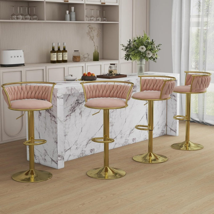 SERENITà Golden Swivel Upholstered Velvet Adjustable Height, Pink