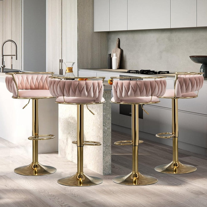 SERENITà Golden Swivel Upholstered Velvet Adjustable Height, Pink