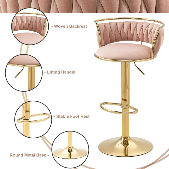 SERENITà Golden Swivel Upholstered Velvet Adjustable Height, Pink
