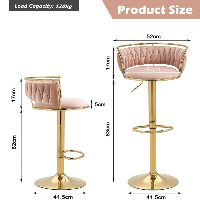 SERENITà Golden Swivel Upholstered Velvet Adjustable Height, Pink