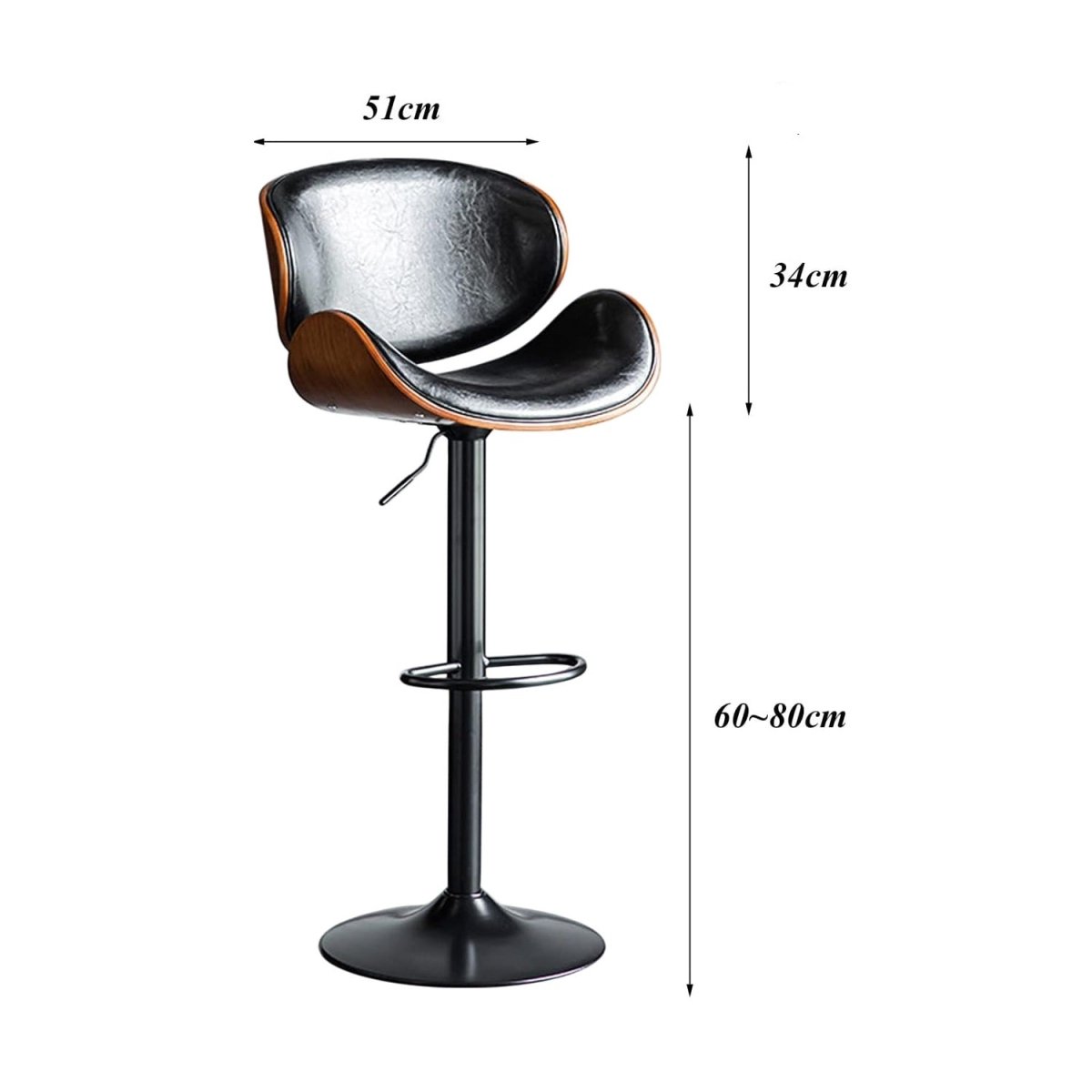 SERENITà European Black Modern Bar Stools Swivel Bar Stool Chair Counter Height Barstool with 360 Degree Swivel Seat