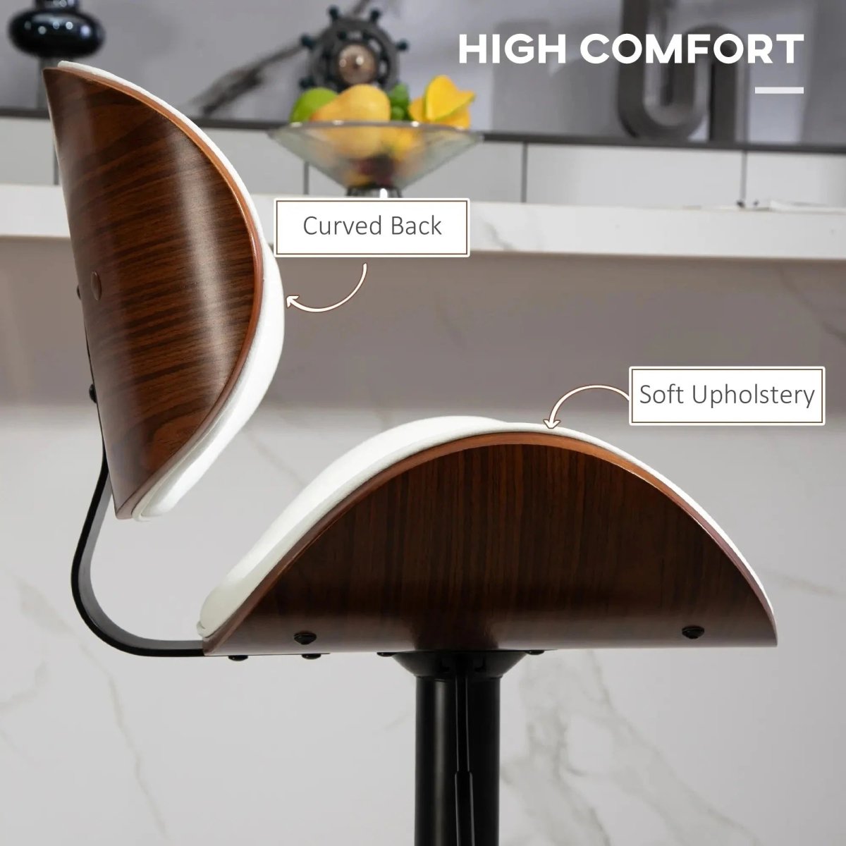 SERENITà European White Modern Bar Stools Swivel Bar Stool Chair Counter Height Barstool with 360 Degree Swivel Seat