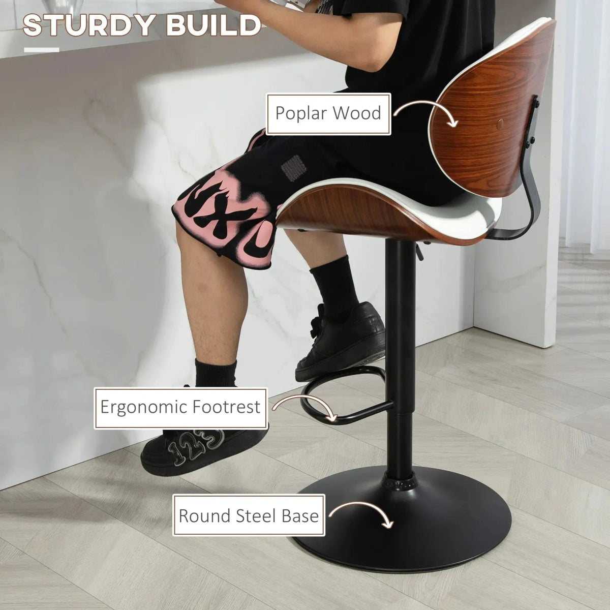 SERENITà European White Modern Bar Stools Swivel Bar Stool Chair Counter Height Barstool with 360 Degree Swivel Seat
