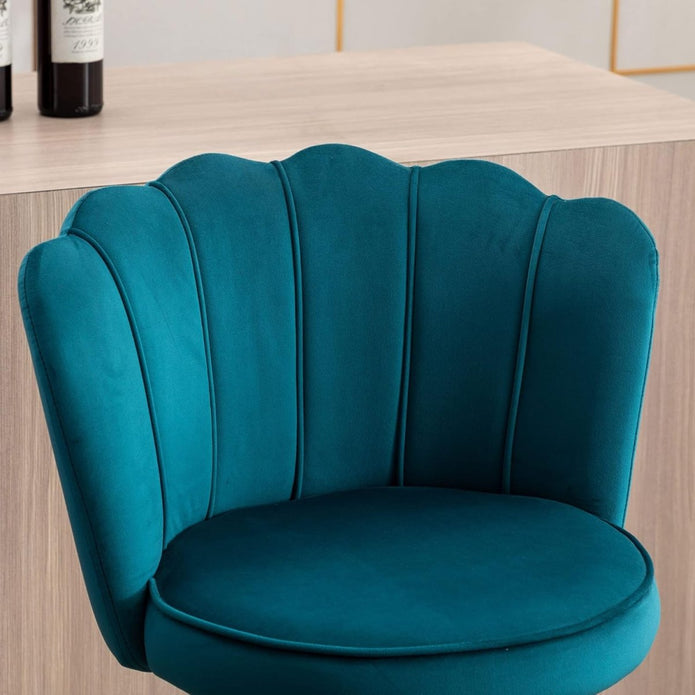 SERENITà Swivel Bar Stools Bar Height Set of 2 Adjustable Upholstered Counter Barstool Velvet Bar Chairs with Back/Gold Base for Kitchen Island/Bar/Cafe-Teal Blue