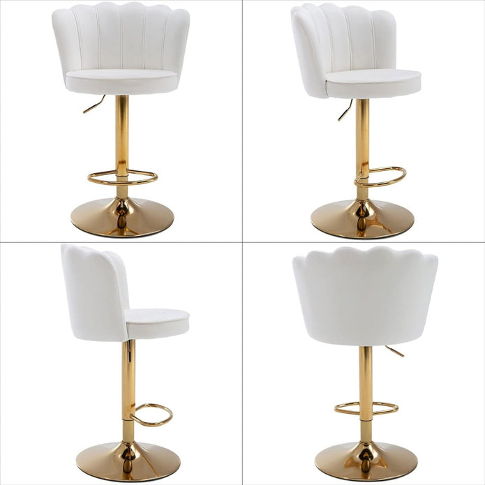 SERENITà Swivel Bar Stools Bar Height Set of 2 Adjustable Upholstered Counter Barstool Velvet Bar Chairs with Back/Gold Base for Kitchen Island/Bar/Cafe-White