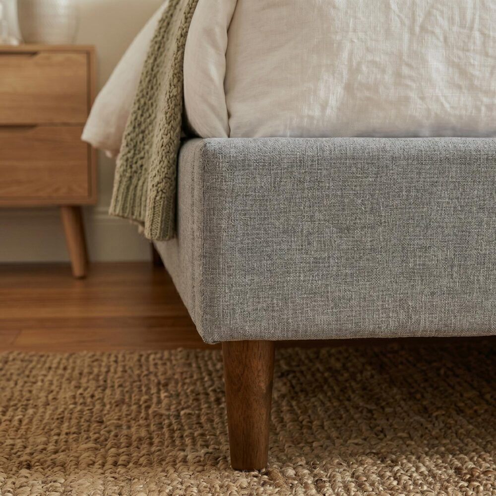Bedframe with Wooden Slats (Light Grey) – Queen