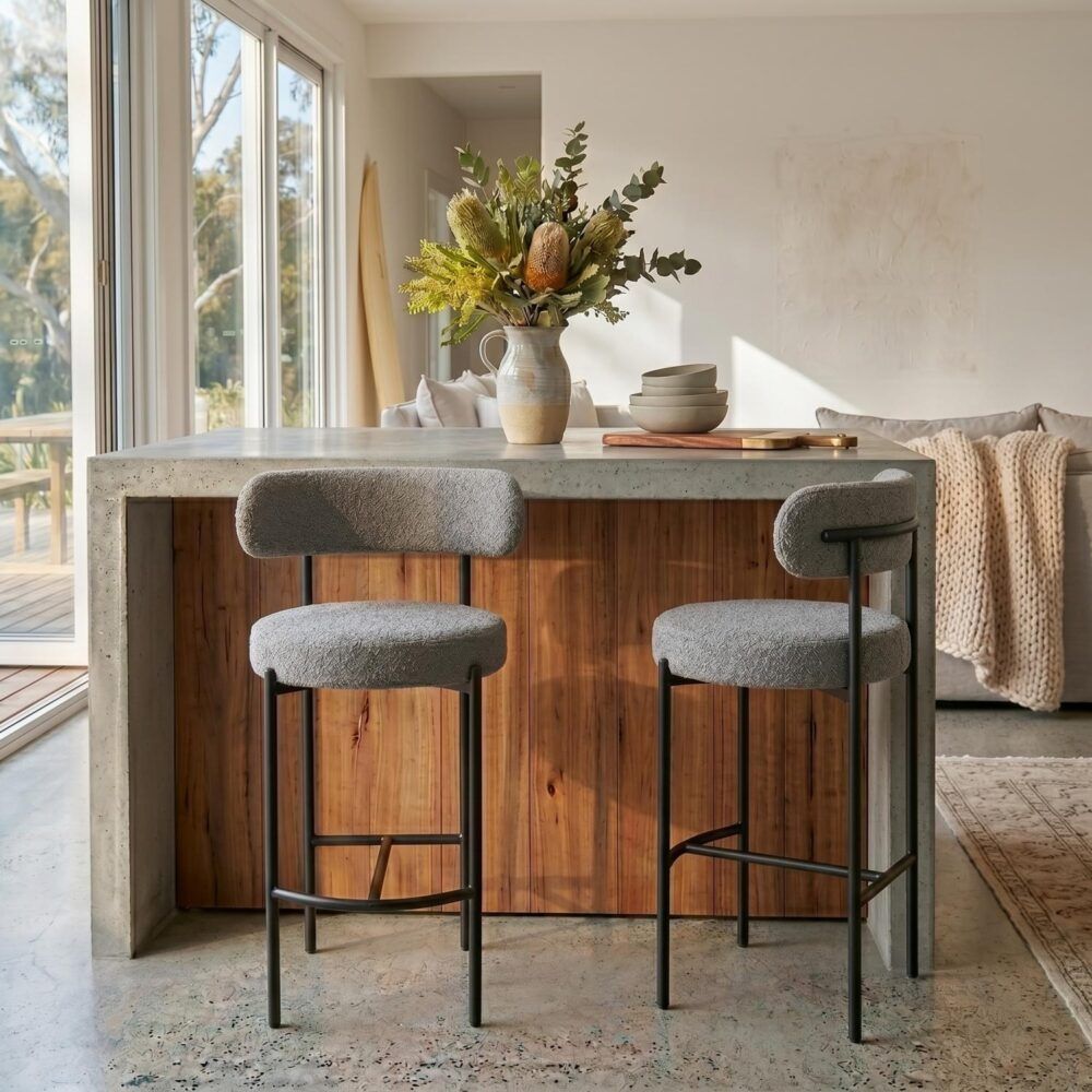 Contemporary Grey Boucle Elsa Low Bar Stools