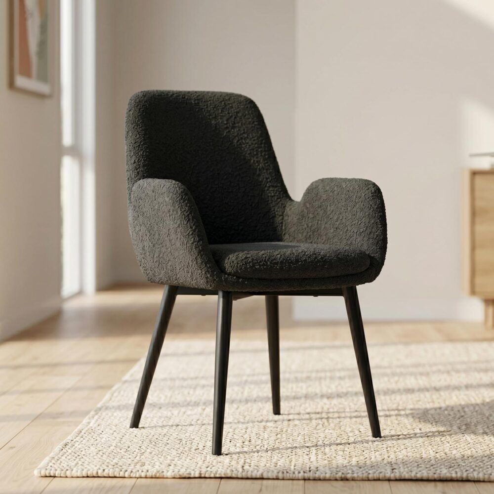 Charcoal Embrace Boucle – teddy Sherpa Fabric Armchair Set