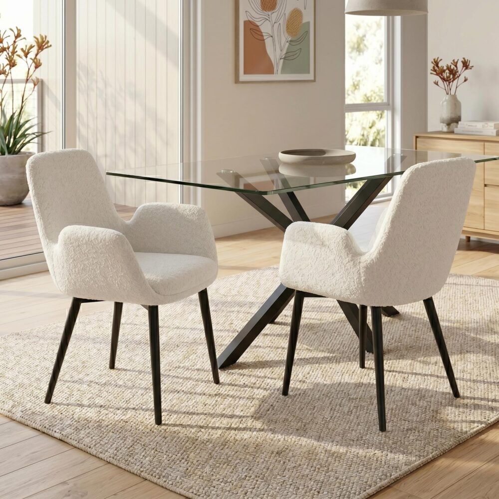 Boucle – teddy Sherpa Fabric Bliss Armrest Dining Chair Ensemble