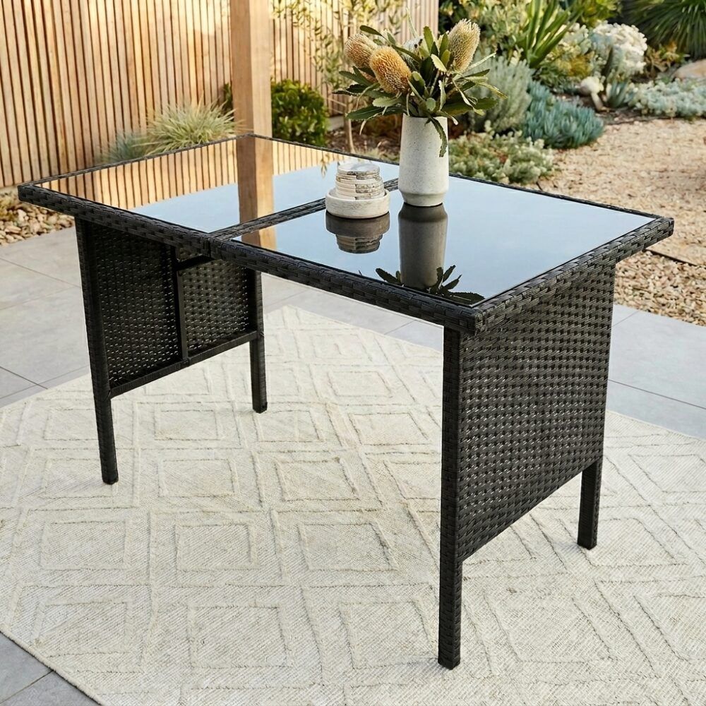 Ella 8-Seater Modular Outdoor Garden Lounge and Dining Set with Table and Stools in Black