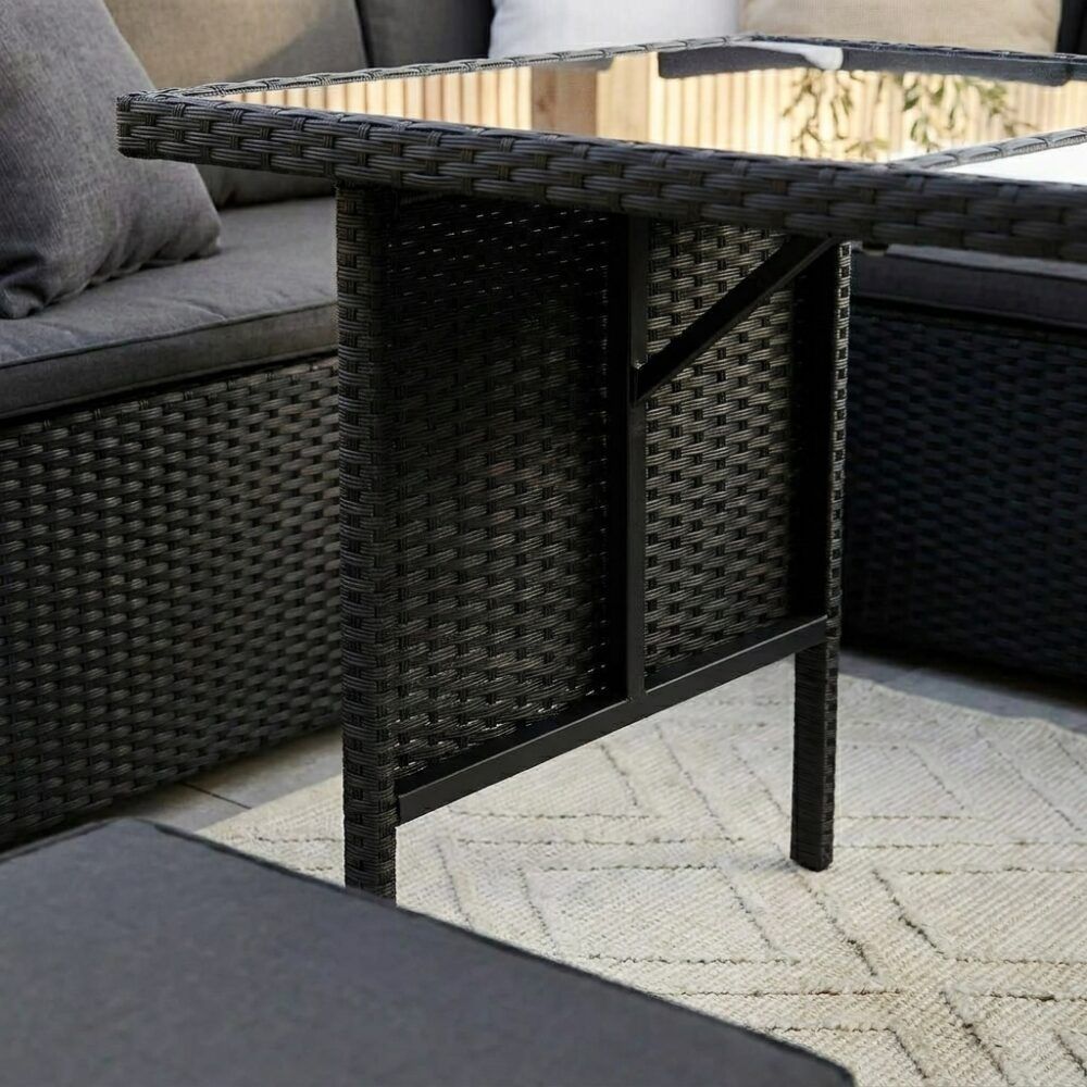 Ella 8-Seater Modular Outdoor Garden Lounge and Dining Set with Table and Stools in Black