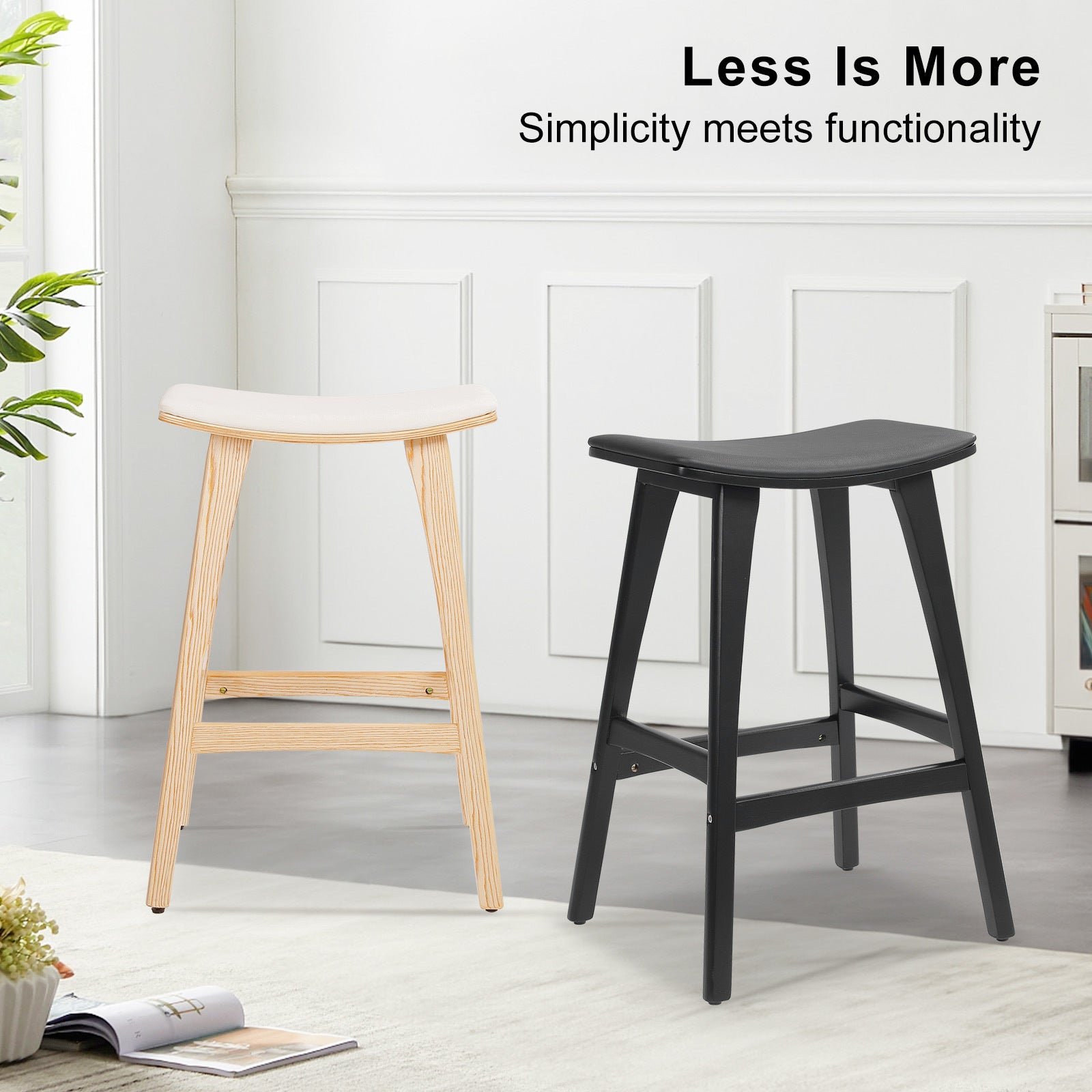 4X Wooden Bar Stool Padded Fabric Dining Chair KANSO 65cm BEIGE