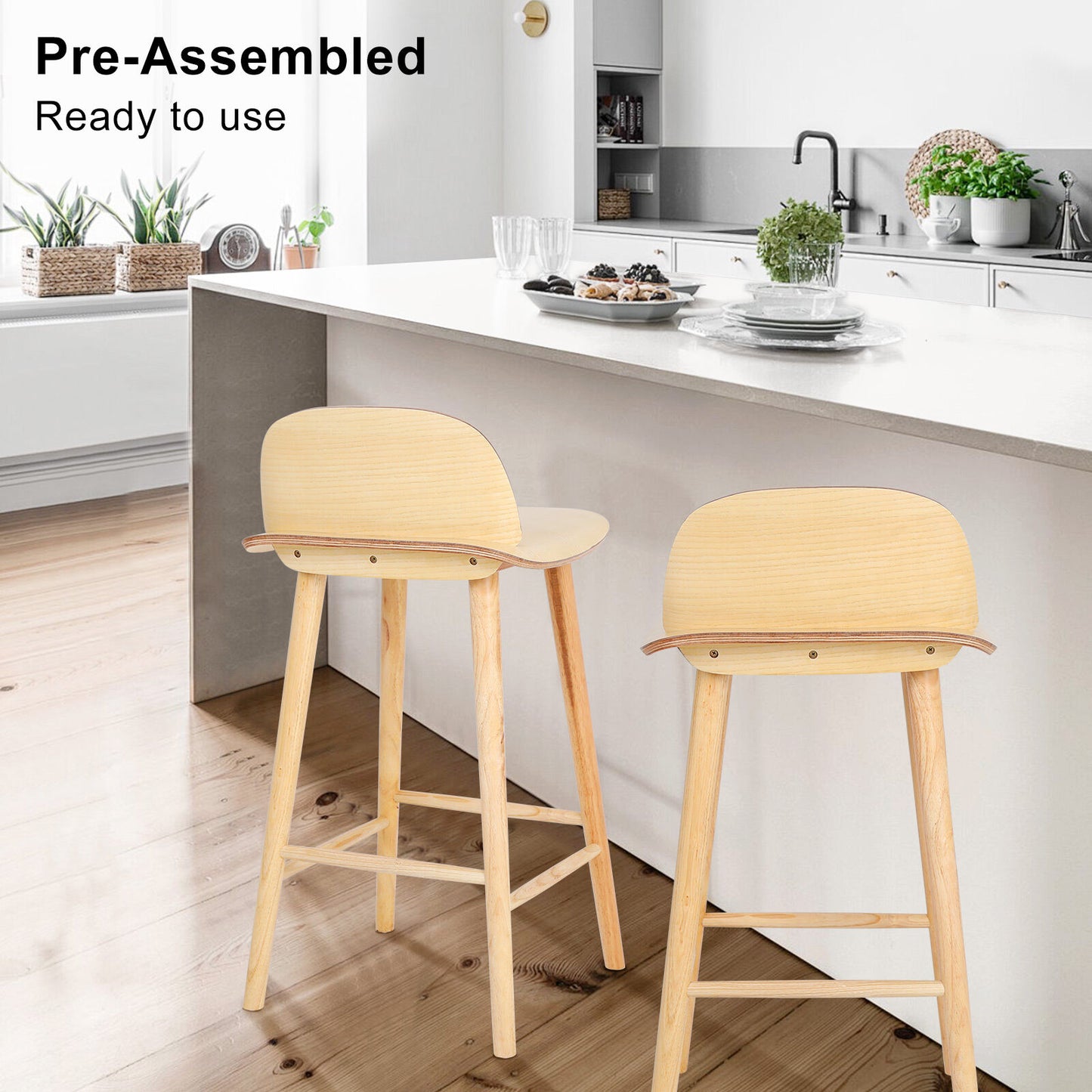 Wooden Bar Stool Dining Chair Ash Wood ELISE 65cm