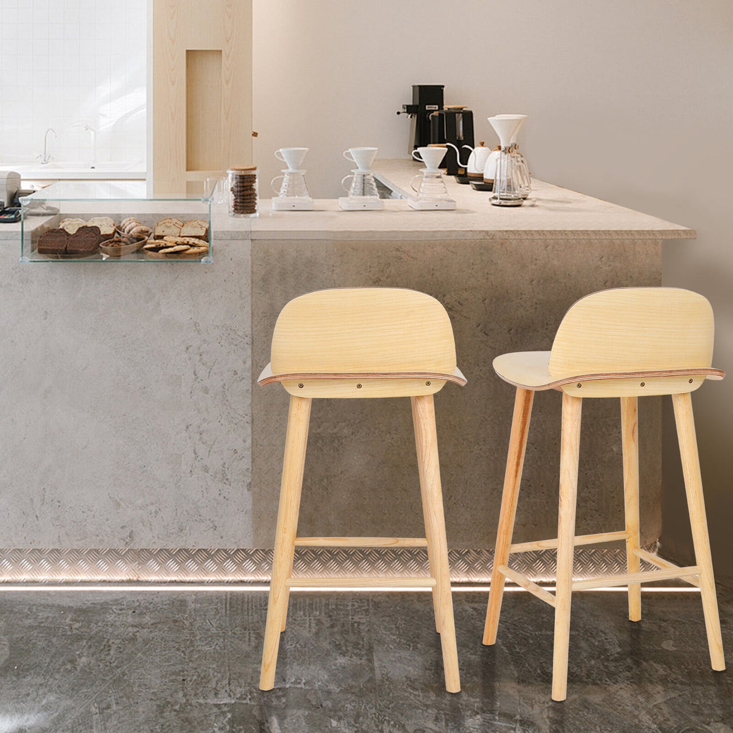 Wooden Bar Stool Dining Chair Ash Wood ELISE 65cm