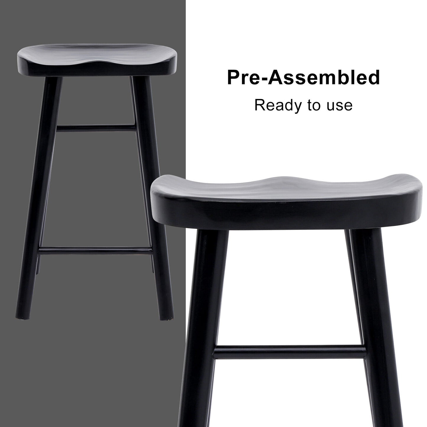 2X Wooden Bar Stool Dining Chair Pine Wood FRIDA 65cm BLACK