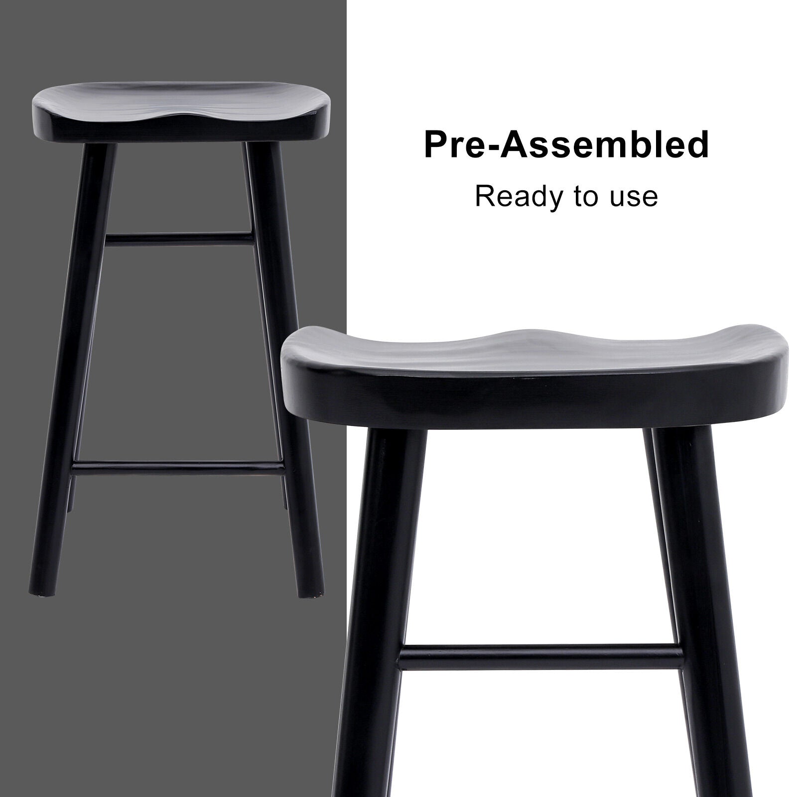 2X Wooden Bar Stool Dining Chair Pine Wood FRIDA 65cm BLACK
