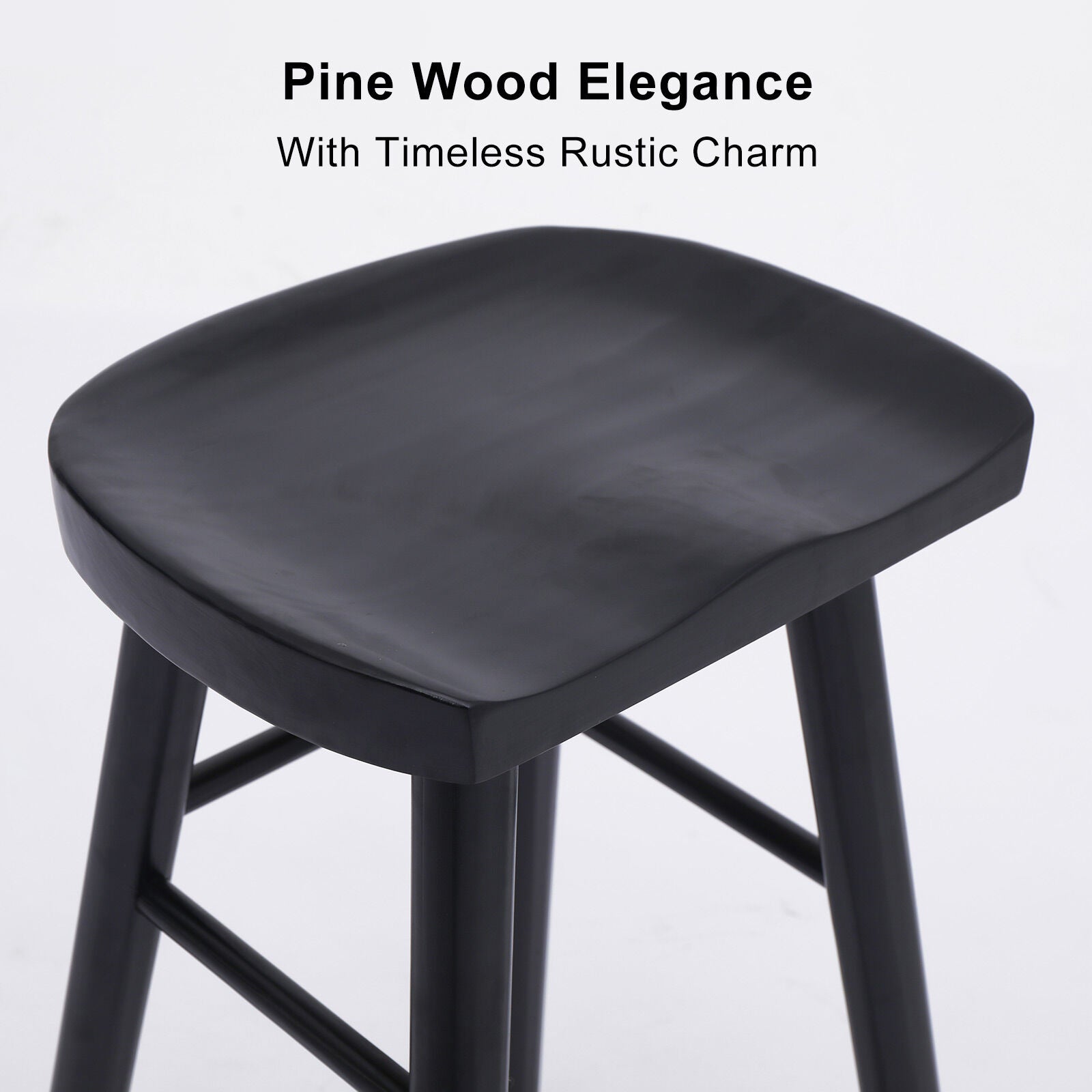 4X Wooden Bar Stool Dining Chair Pine Wood FRIDA 65cm BLACK