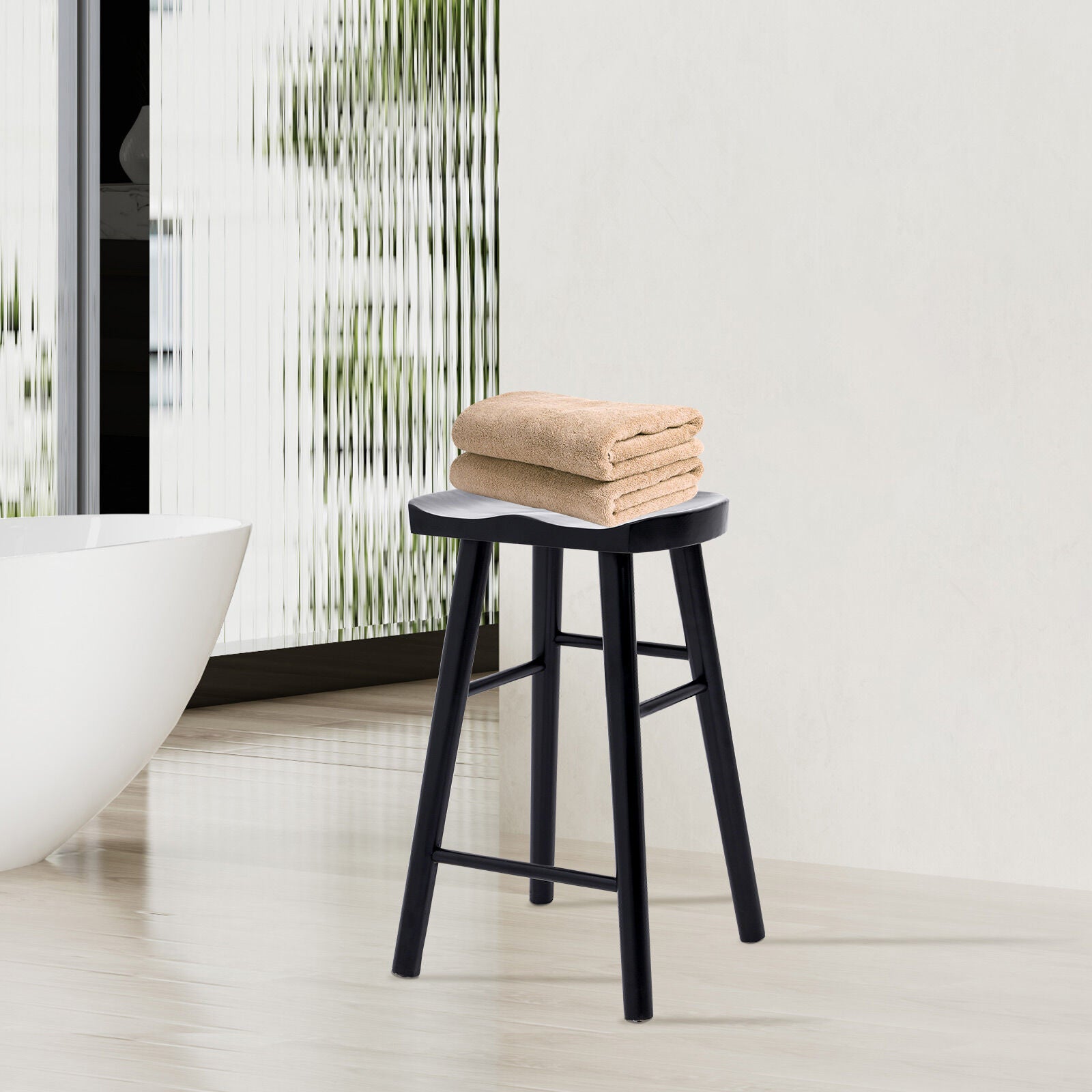 4X Wooden Bar Stool Dining Chair Pine Wood FRIDA 65cm BLACK