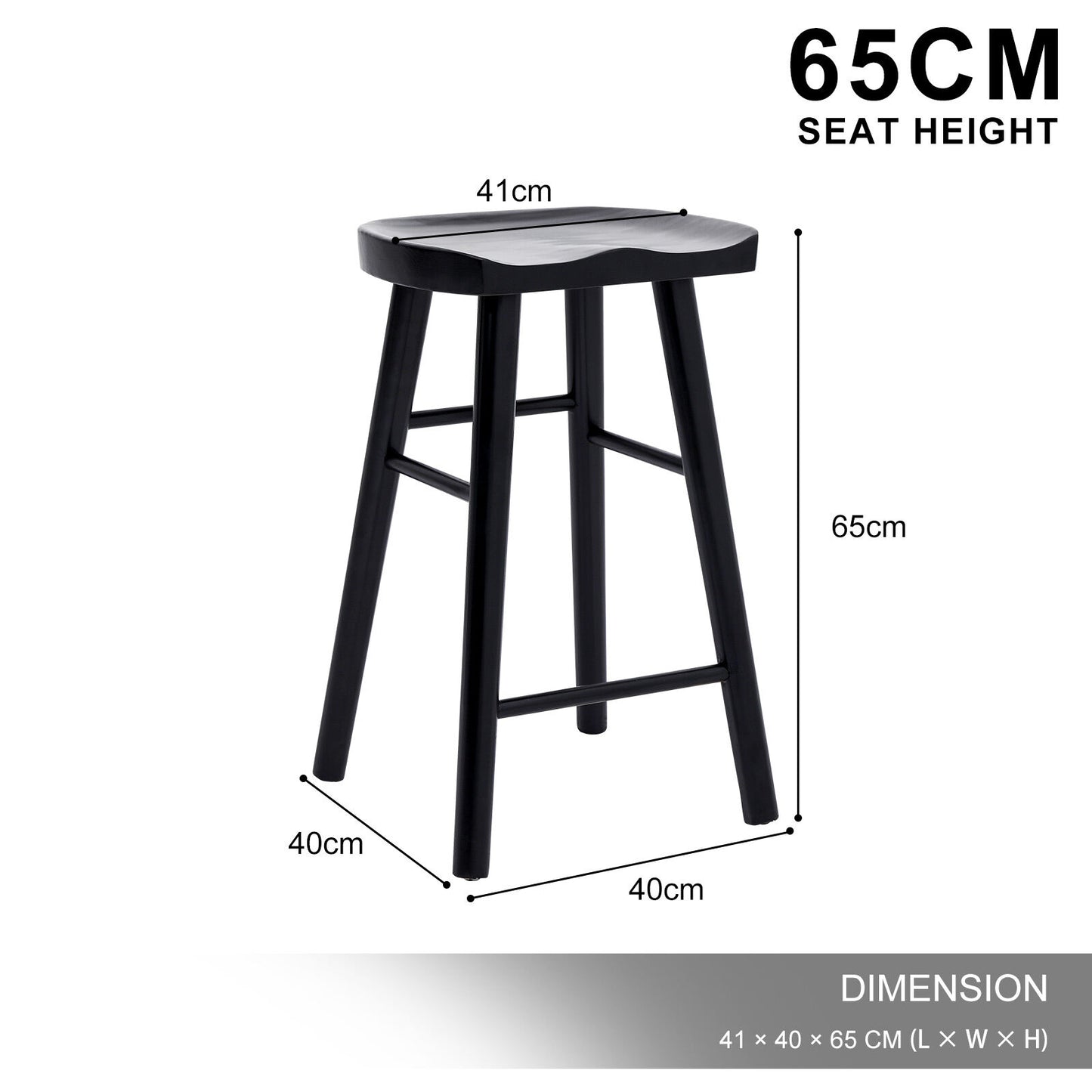 4X Wooden Bar Stool Dining Chair Pine Wood FRIDA 65cm BLACK