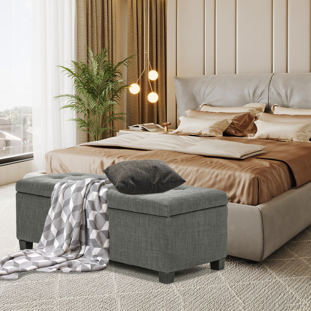 Storage Ottoman Stool 102cm Fabric DARK GREY