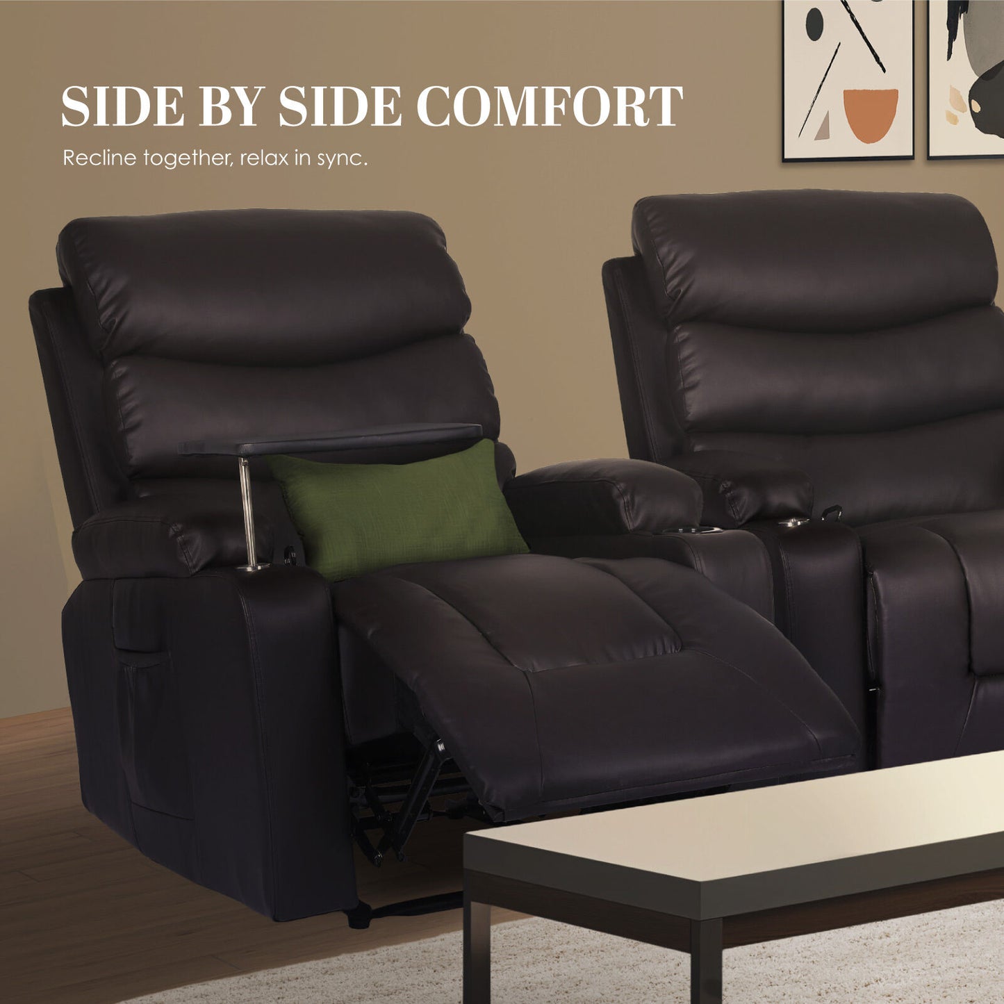 8-Point Electric Massage Recliner Chair - PU Leather Electric Lounge Sofa Armchair HARLOW BROWN