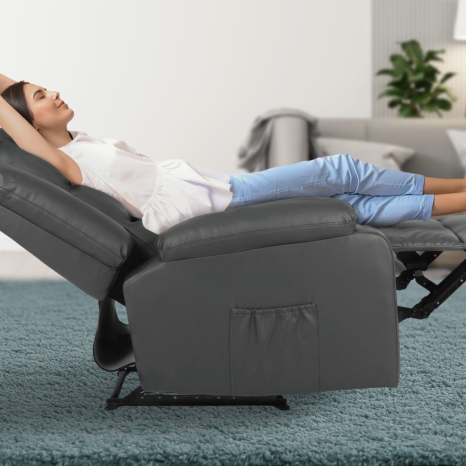 Home Recliner Chair - PU Leather Sofa Lounge Armchair MARLO GREY
