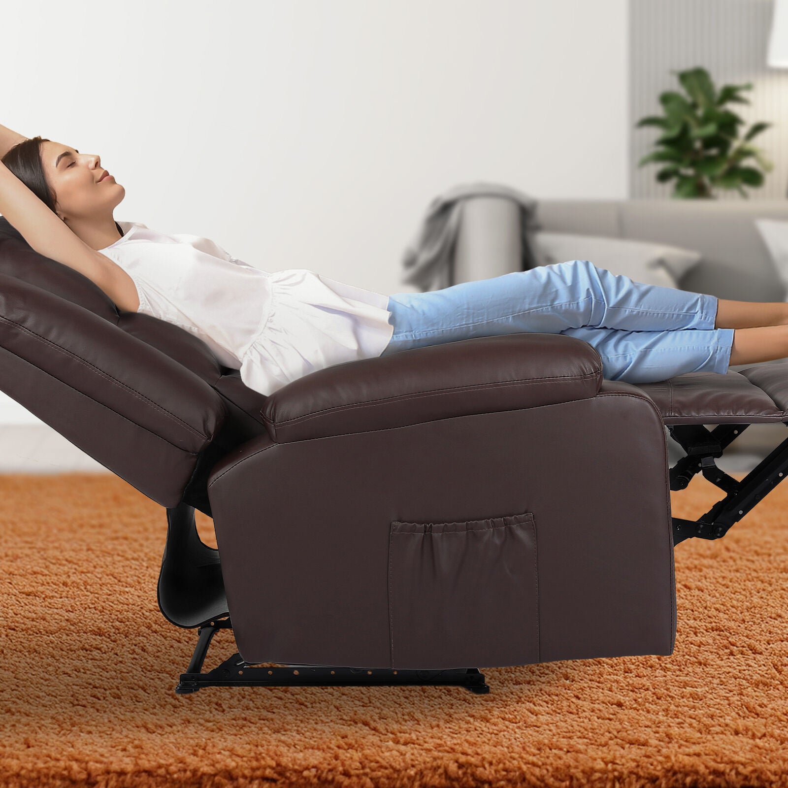 Home Recliner Chair - PU Leather Sofa Lounge Armchair MARLO BROWN