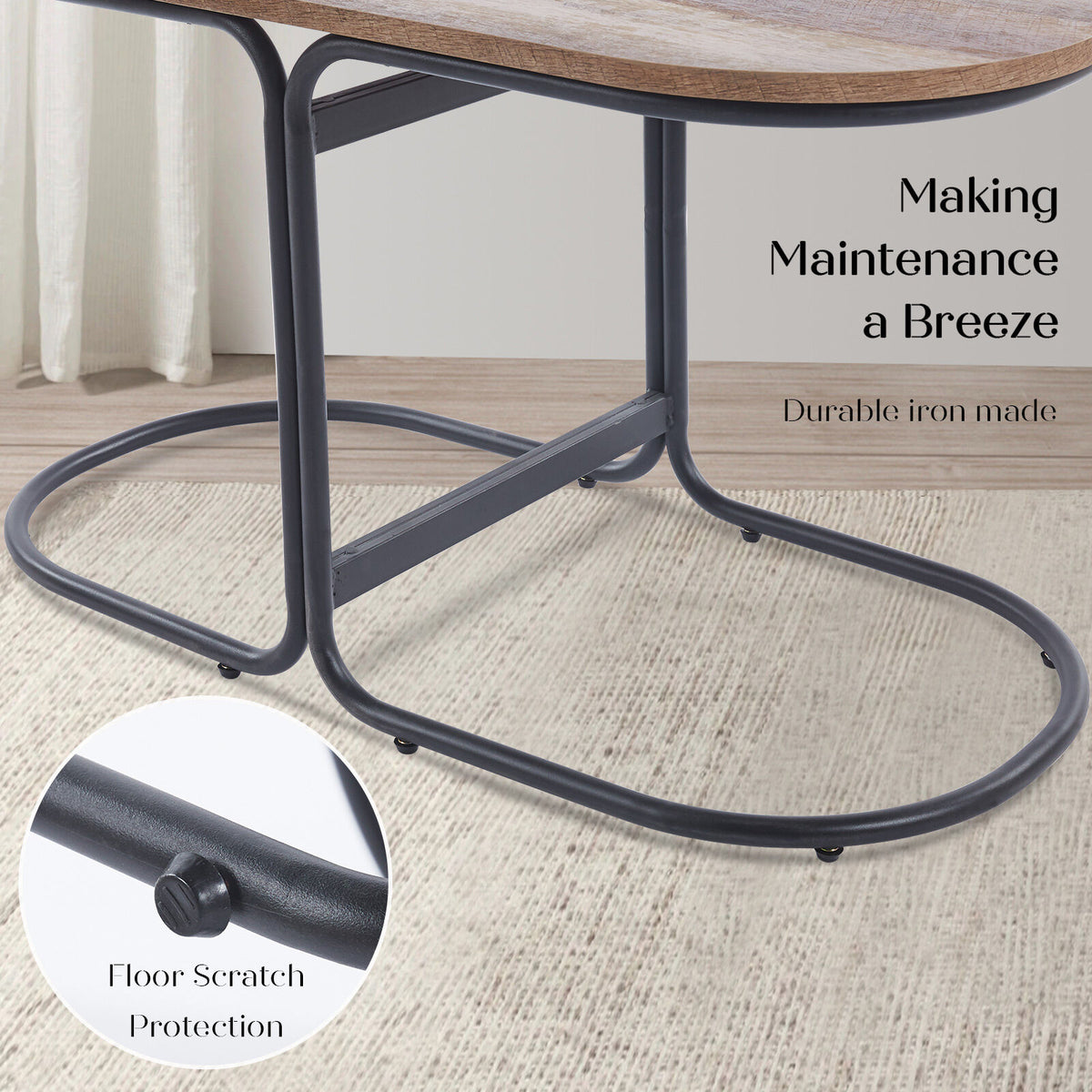 3 Piece Set Coffee Table & Ottoman Wood Side End Table Industrial - Black