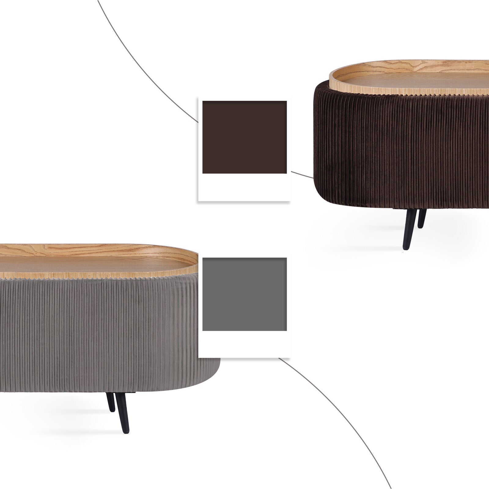 Coffee Table Storage Ottoman - Velvet Padded Blanket Box Bench IRENE GREY